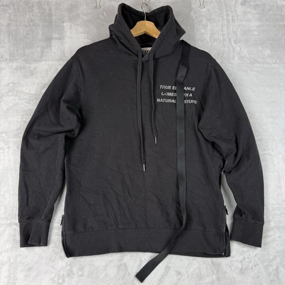 Izzue Hoodie Black Graphic Strap Men Side 3 (L) Side Zip Streetwear Relaxed Y2K